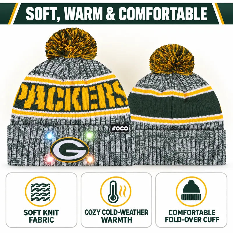 NFL Officially Licensed Team Color Warm Light up Pom Beanie