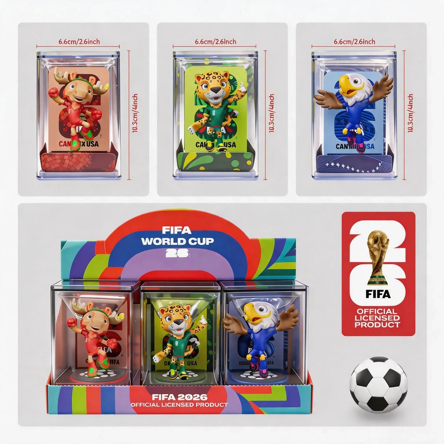 [Set of 3] FIFA 2026 World Cup Mascot Official Licensed Toy Figurines Collectable Soccer (Maple, Zayu & Clutch) Summervibes outdoorfun anime collectible