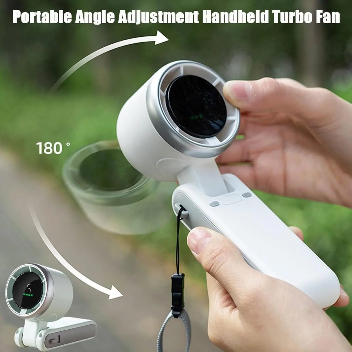5-Speed Portable Turbo Handheld Fan: 12H Long-Life Battery for Travel & Beach