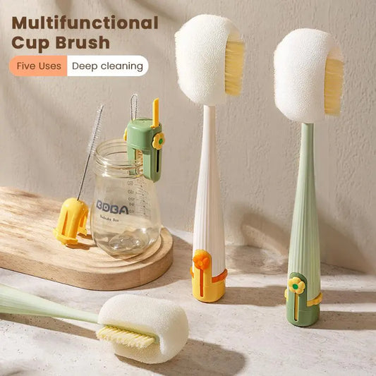 5-in-1 Bottle & Straw Cleaning Brush – Multifunctional Tool for Bottles, Cups, Straws (Cream White/Jasmine Green)-suhui