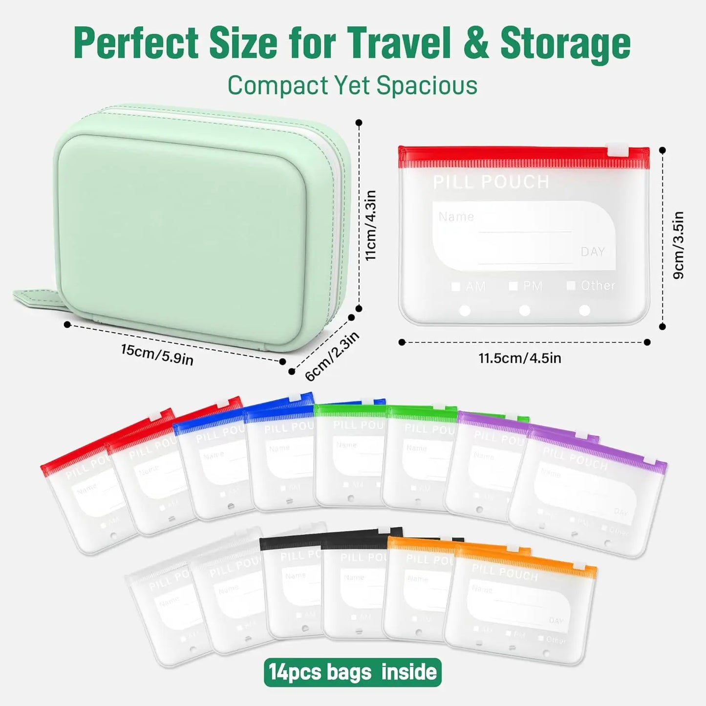 A8 Waterproof Pill Pouch Set, Large Weekly Pill Organizer with 14 Color-Coded Medicine Pouches, Reusable Travel Medicine Organizer, Zippered Pill Storage for Fish Oils, Vitamins, dealsforyou, summerwins