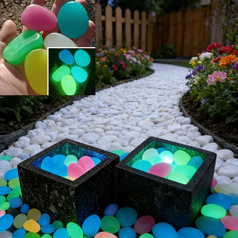 Set of 32 Extra-Large, Dreamy, Glowing Pebbles for Garden Paths, Aquariums, and Starry Night Lighting—Perfect for Home and Outdoor Decor