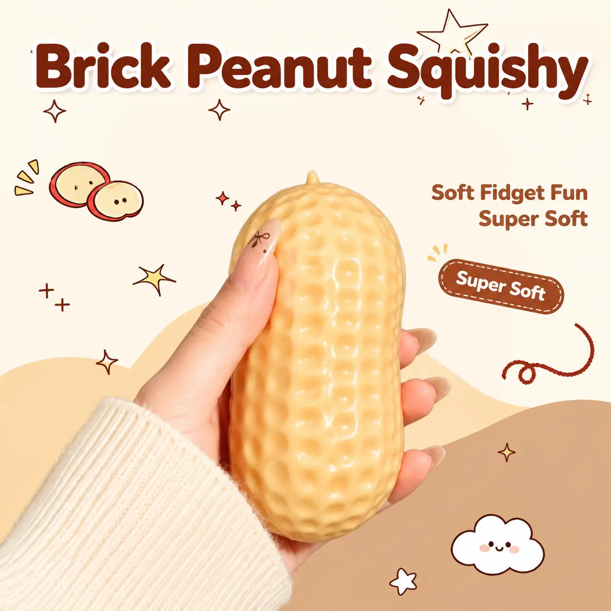 Crunchy Sound Peanut Squishy Toy, Soft Sensory Stress Relief Fidget Toy for Teens, Adults, Desk Relaxation & Party Gifts