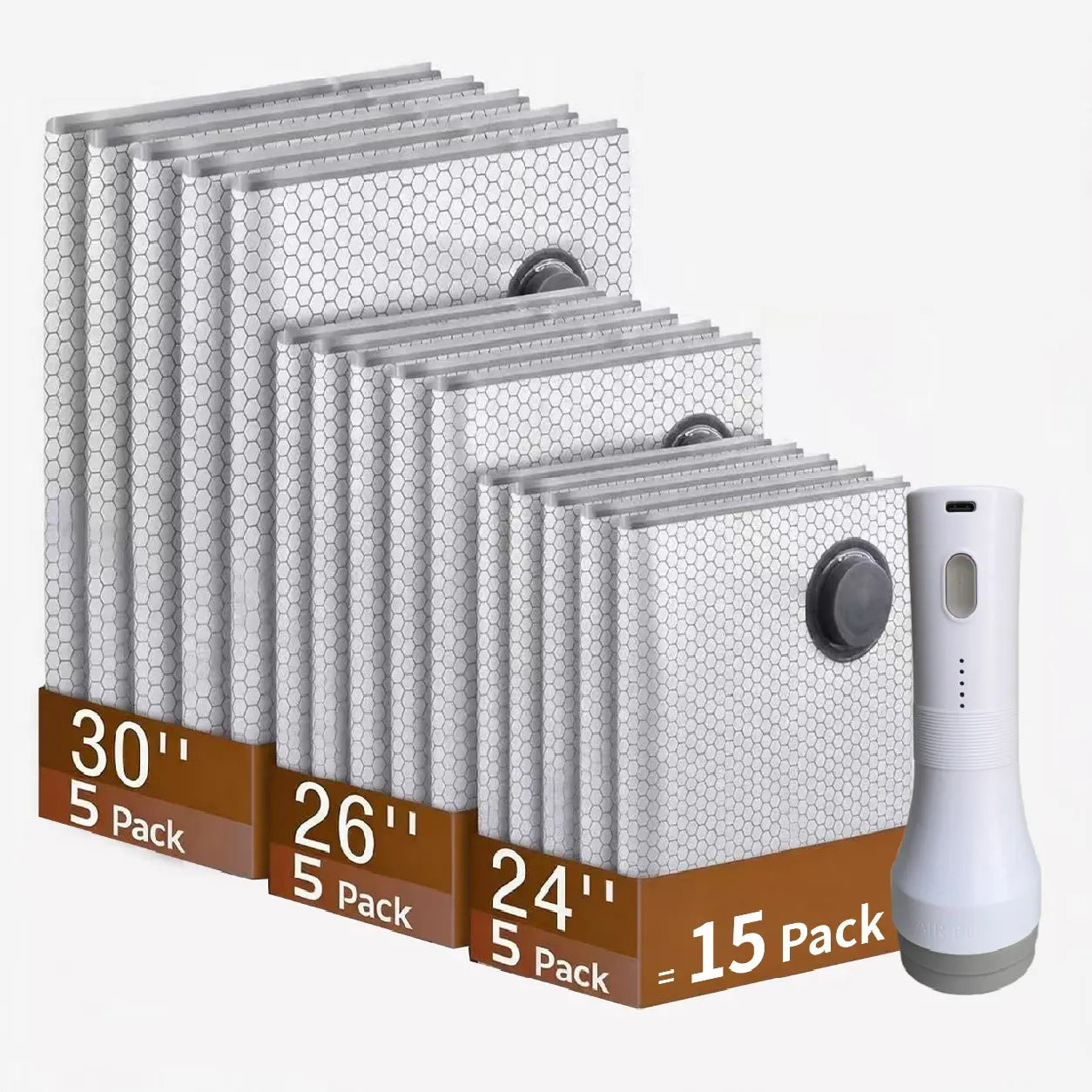 9/12-Pack Vacuum Storage Bags with Rechargeable Air Pump – 3 Sizes Travel Compression Organizer
