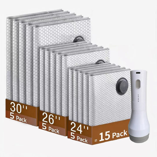 9/12-Pack Vacuum Storage Bags with Rechargeable Air Pump – 3 Sizes Travel Compression Organizer