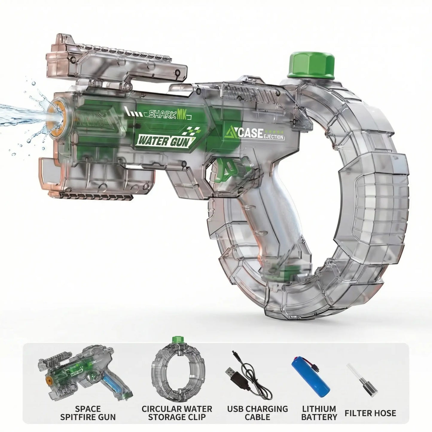 LED Electric Water Blaster Gun – Automatic Continuous Fire Water Gun with Transparent Tech Design & Rechargeable Battery