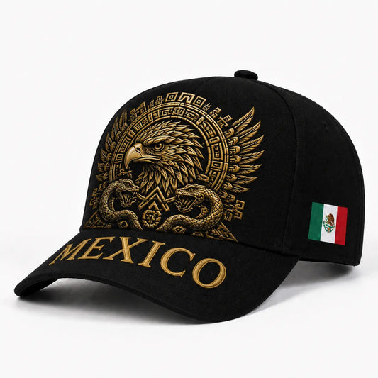 Mexico Embroidered Snapback Cap – Golden Aztec Eagle Adjustable Sports Hat