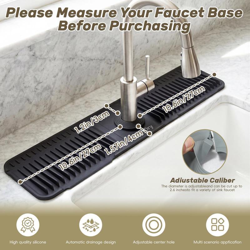 Cuttable Silicone Faucet Splash Guard Mat – Auto-Drain Quick Dry Drip Collector Tray