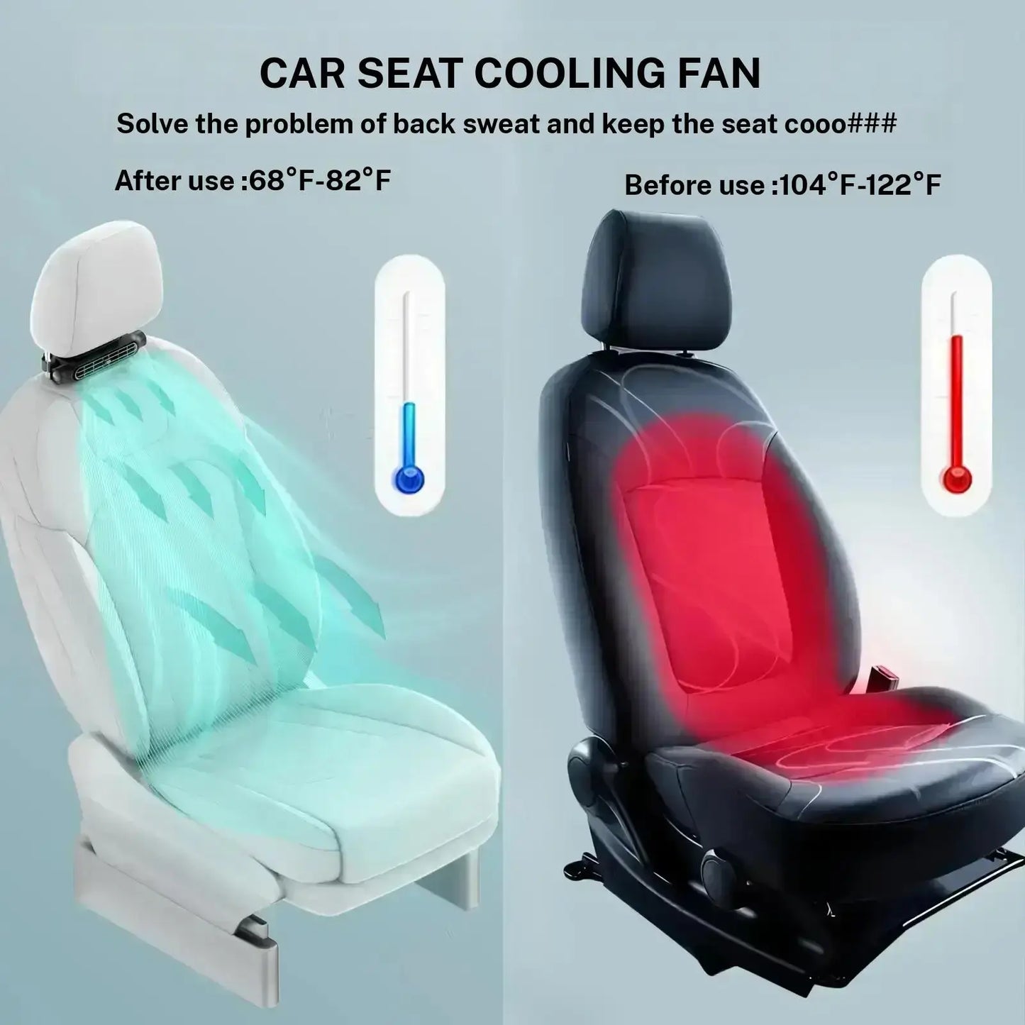 Dual Turbo USB Car Seat Fan with Independent Switch & Adjustable Air Outlet | High-Power Rear Seat Cooling