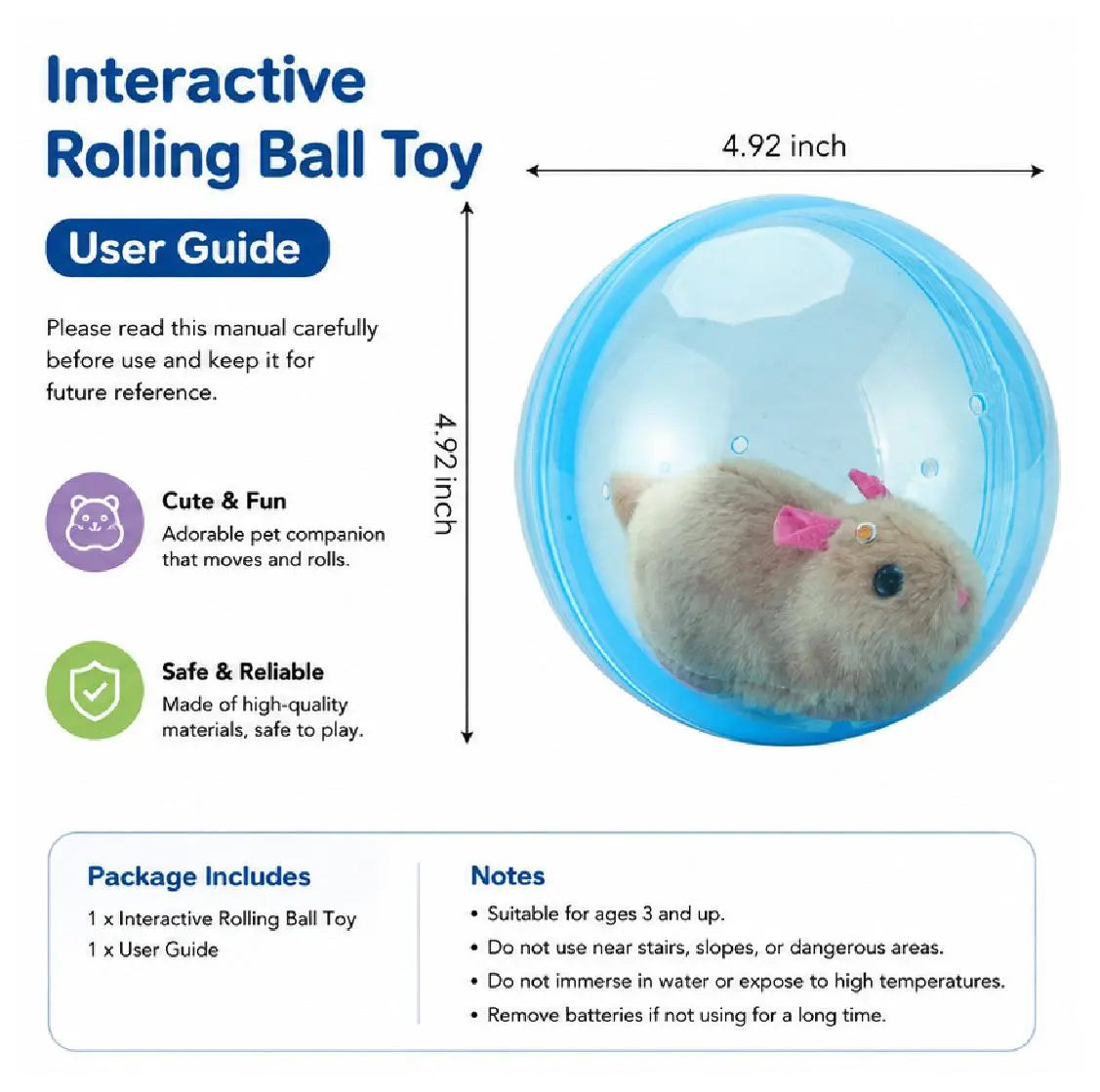 Boredom Buster Smart Cat Toy  USB Rechargeable Auto-Rolling Ball with Mouse Hands-Free Play for Indoor Cats