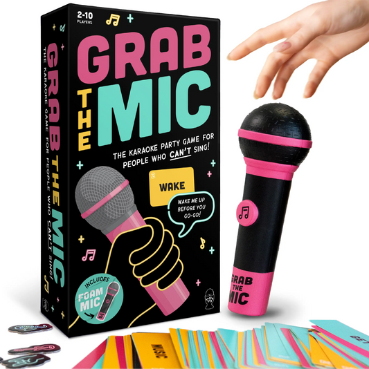 Grab The Mic Karaoke Party Game – Foam Microphone & 125 Cards Board Set