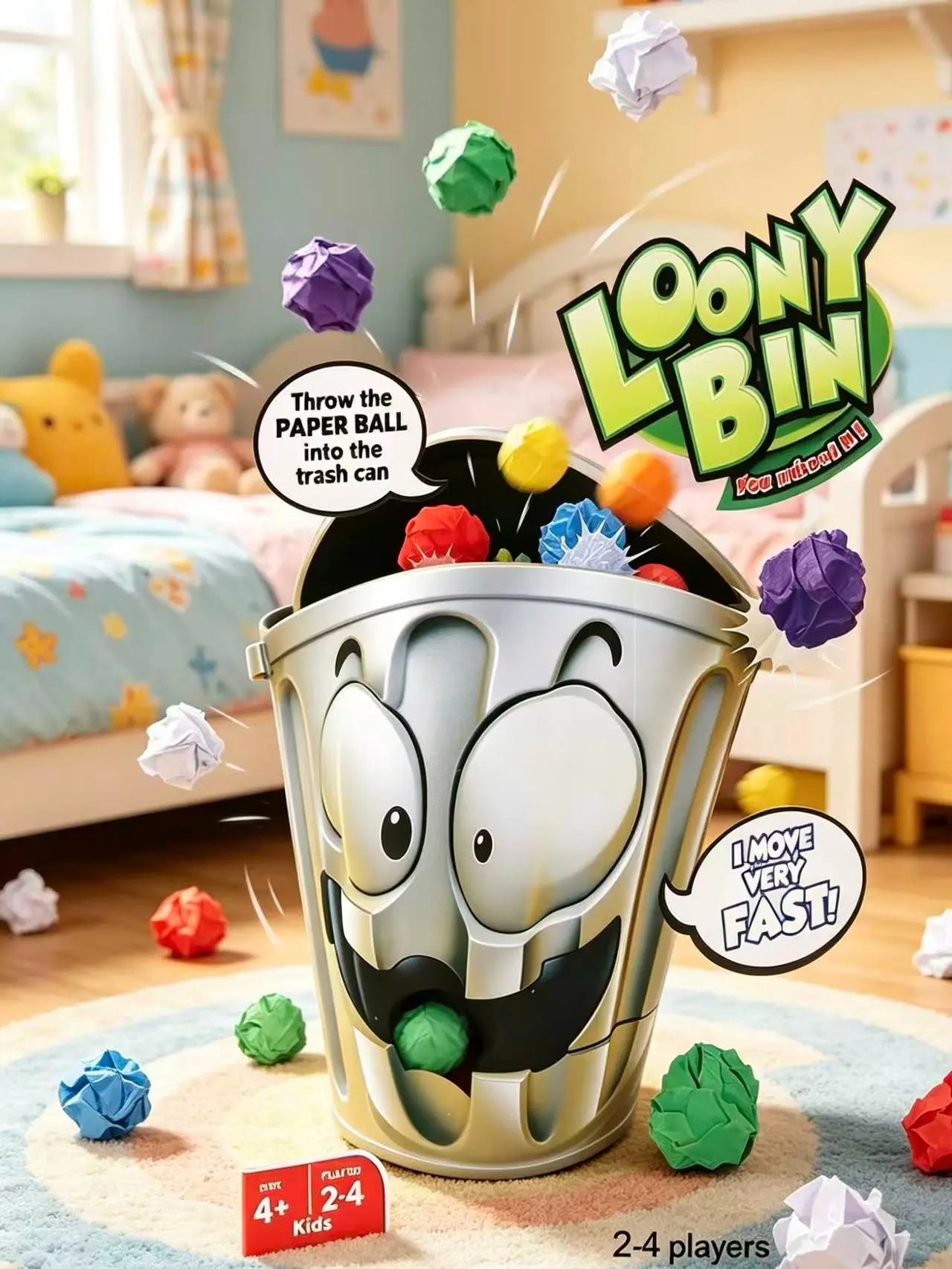 Viral Loony Bin Game, Fast Moving Dodge Trash Can Paper Ball Toss Game, Parent-Child Interactive Family Party Indoor Outdoor Game, Educational Funny Gift Toy for Kids Boys Girls Ages 4+