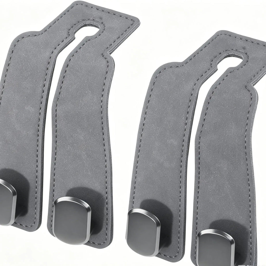 2pcs Heavy-Duty Car Seat Headrest Hooks – Leather & Metal Purse Organizer for Handbags & Groceries