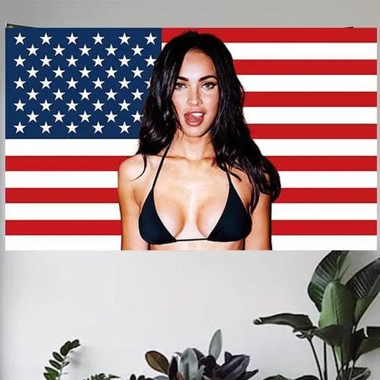 Megan Fox Themed 3x5Ft Durable Fabric American Tapestry Banner - 4 Brass Grommets for Wall Hanging, Men's Room Decor, Oddities Home Decor, Home Supplies