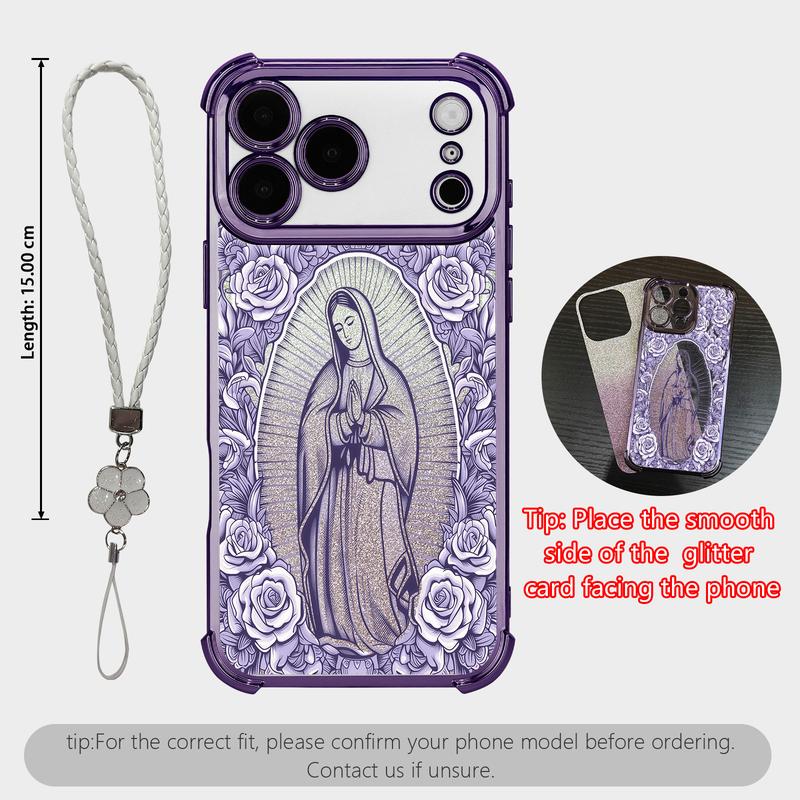 Rose & Guadalupe Catholic Coquette Case with Clover Strap for iPhone & Samsung Galaxy