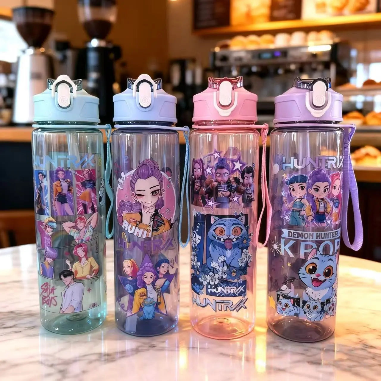K-Pop  Water Bottle with Lid and Straw, Reusable Hard Plastic, 700ML Eco-Friendly, Perfect for School, Travel, Halloween Party