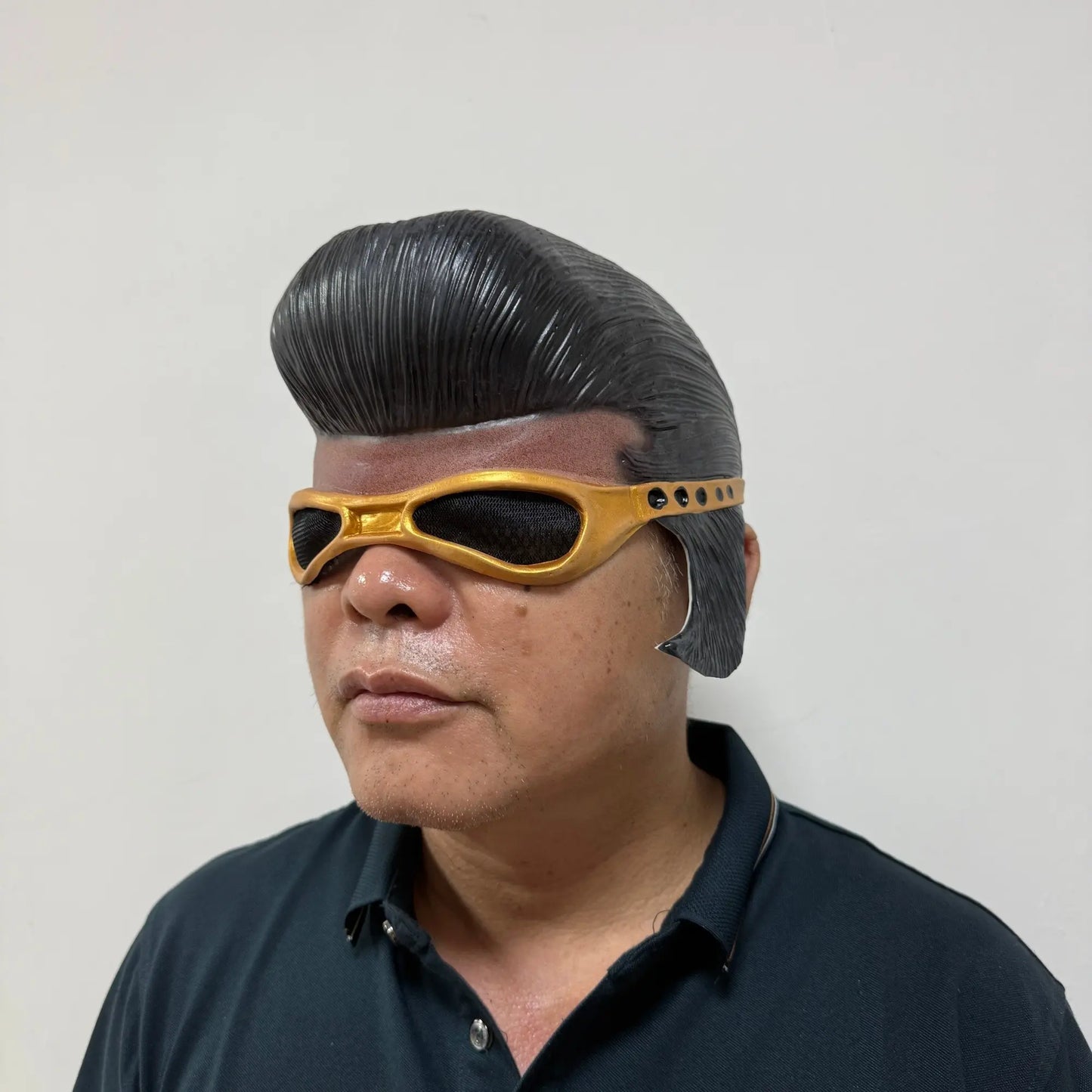Retro Rockstar Pompadour Mask with Goggles for Halloween and Cosplay