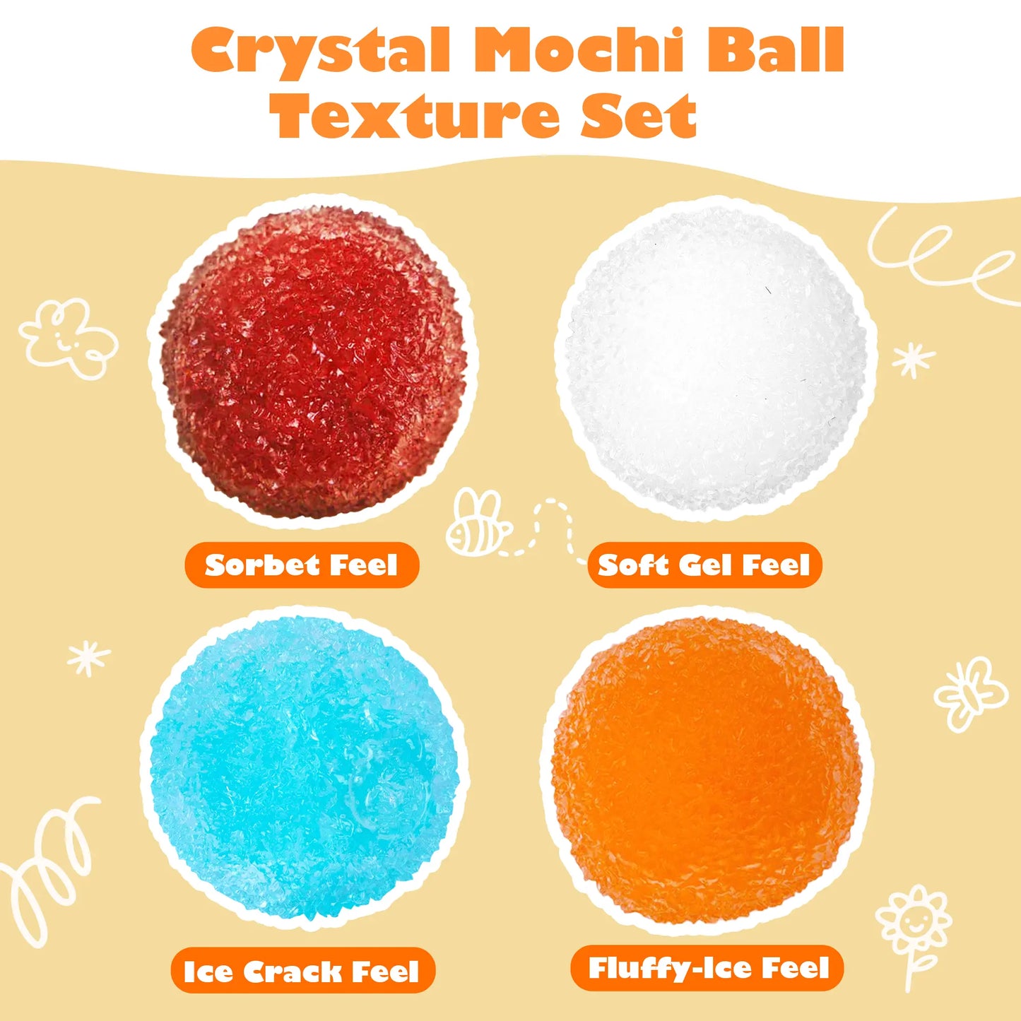 Handcrafted Crystal Mochi Ball Squishy Toy Handmade TPR Soft Stress Relief Fidget Sensory Grippie Set for Relaxation and Gift Giving