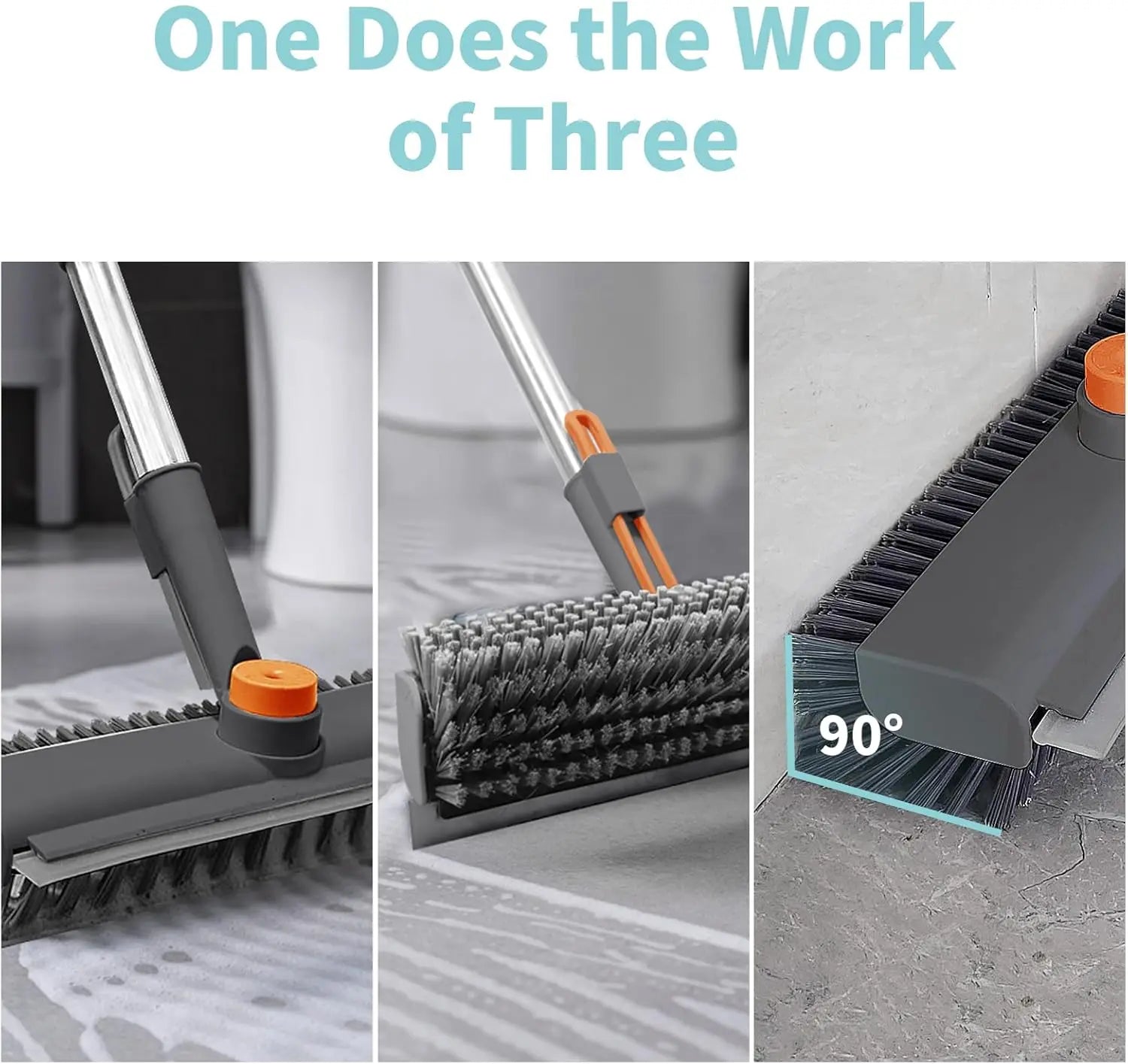 Floor Scrub Brush with Long Handle, cleaning brush,3 in 1 Scrape and Heavy-Duty Stiff Bristle Scrubber Brush for Cleaning Shower Bathroom, Patio, Garage, Kitchen, Wall and Deck,Christmas Gifts