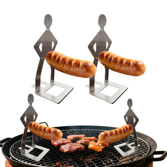 2 PCS Funny BBQ Stand Man Hot Dog Holder,Portable Hot Dog Roaster,Reusable Stainless Steel Hotdog and Sausage Stand for Barbecue,Camping,Spring Trip Sausage Barbecue Rack,Barbecue Grill Accessories