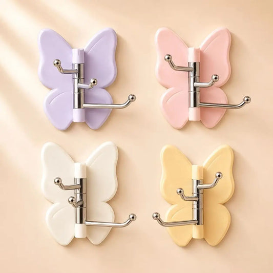 4-Pack Rotating Butterfly Adhesive Wall Hooks – No-Drill Towel & Key Organizer