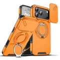 Military-Grade Magnetic Protective Case with Sliding Camera Cover & 360° Rotatable Ring Stand for iPhone 17 Pro Max