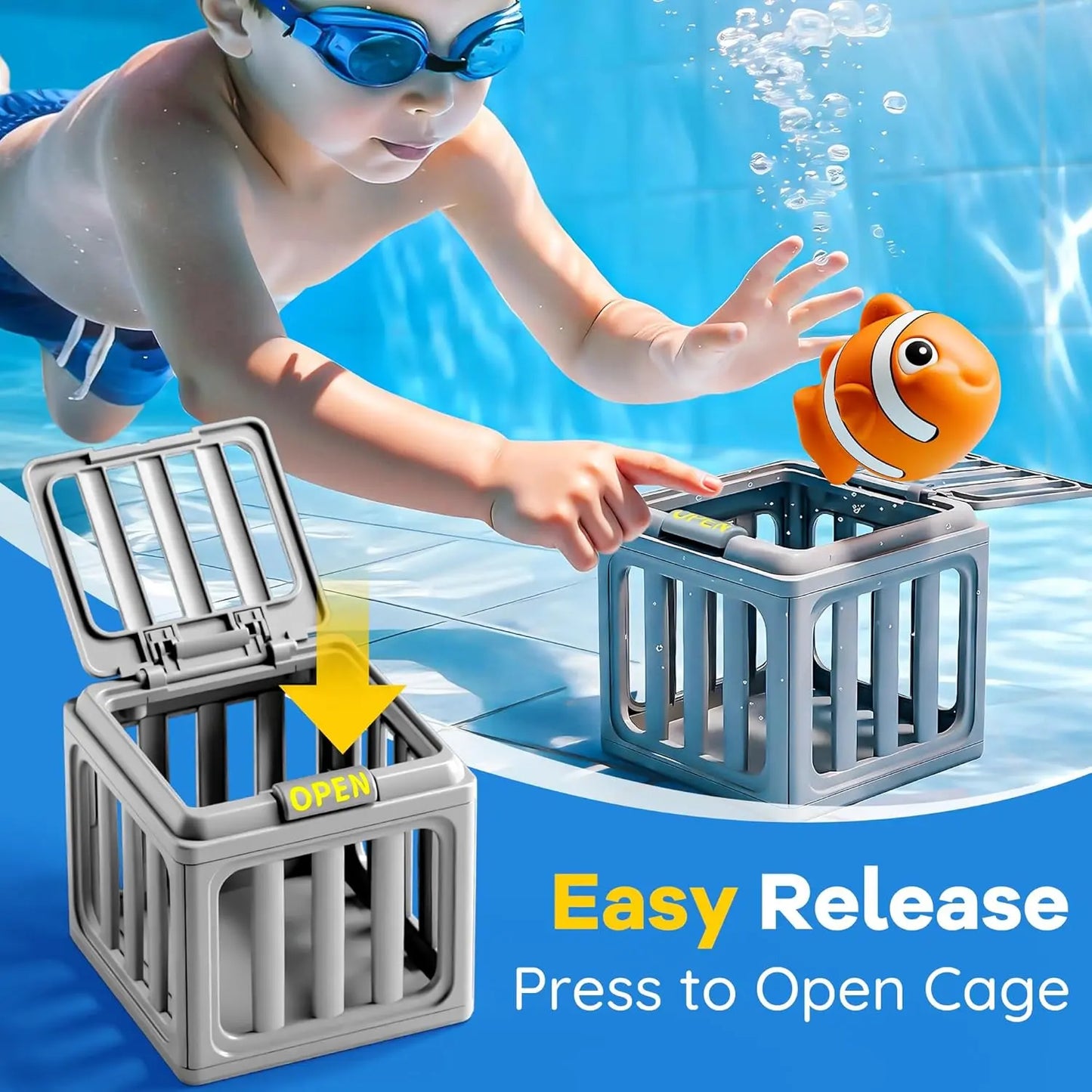 Kids Pool Diving Toy Set – Floating Sea Animals & Treasure Cage