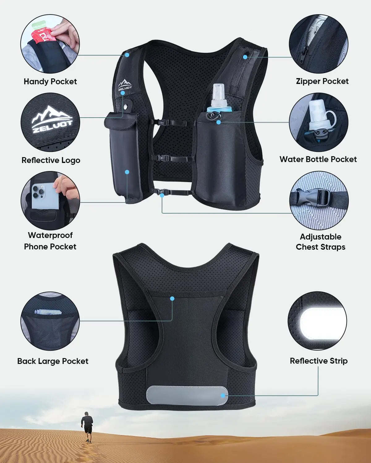 Running Hydration Vest with 500ml Soft Flask – Lightweight Trail Running Backpack