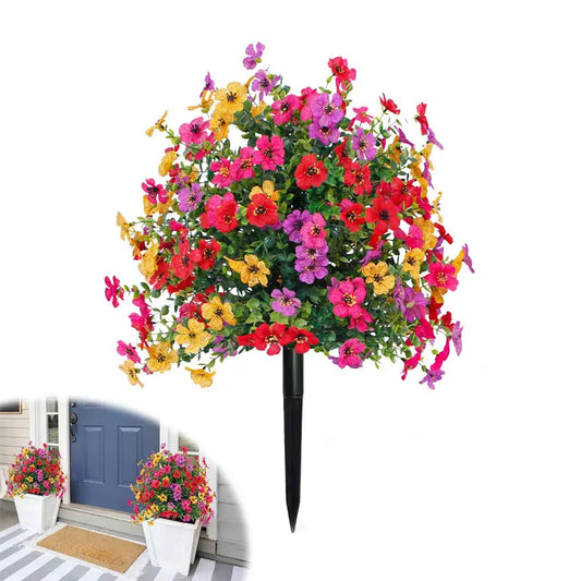 Artificial Flowers for Outdoor Indoor Garden Home Decoration, Plastic Faux Flowers, Faux Flower Daisy with Eucalyptus Leaves Fake Plants Greenery Boxwood Porch Patio