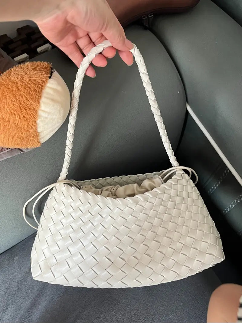 Handmade Woven Beach Bag, 2026 New Luxury Crossbody Shoulder Bag, Casual Plain Design, All Seasons, 18 Colors, Includes Inner Pouch