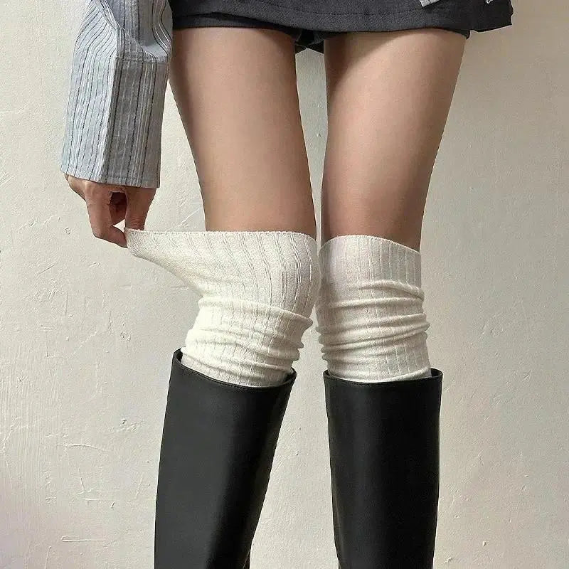 Women’s Solid Color Slouchy Stackable Knee-High Socks – Pure Cotton Terry Warm Calf Socks