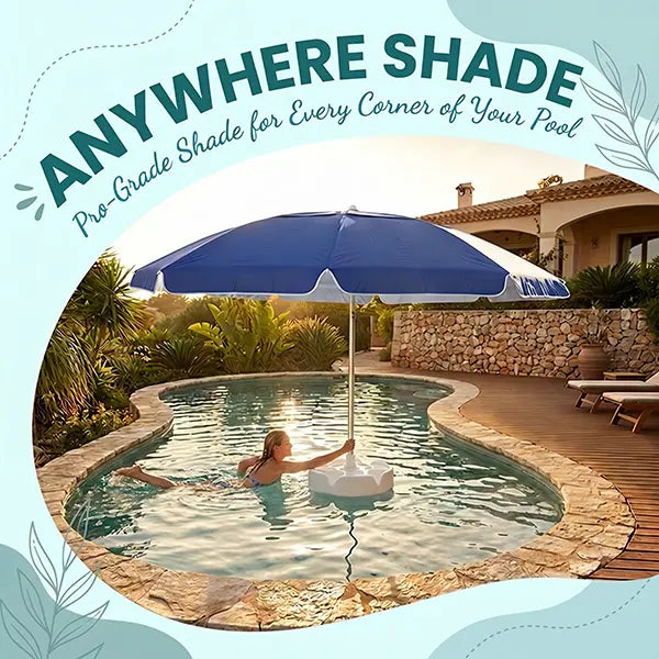 Floating Pool Umbrella with Bar Base: Portable Table with Cup Holder & Phone Stand