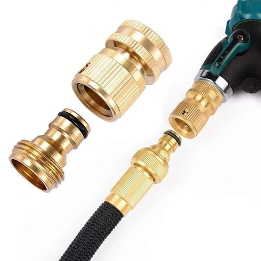 Garden Hose Quick Connector, 1 Set Solid Brass 3/4 Inch GHT Thread Fitting(NO Sprayer), No-Leak Water Hose Female & Male Adapter, Garden Hose Connectors, Summer Gardening Tool Accessories fathersdaygift