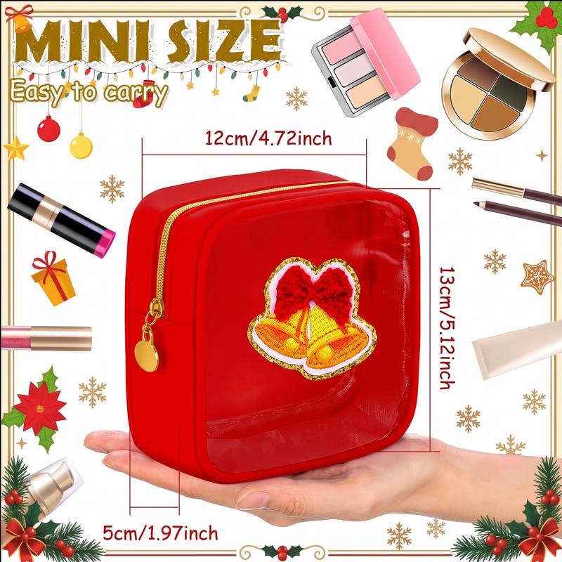 Christmas Patch Mini Cosmetic Makeup Bag with Clear Window (6/9/12 Pcs) – Holiday Secret Santa Favor
