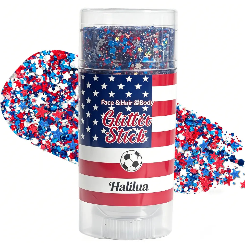 4th of July Independence Day Glitter Stick (Red, White & Blue for Party & Festival Look)