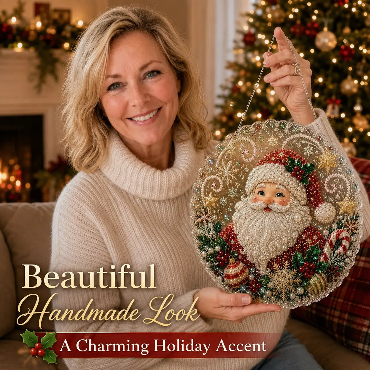 Santa DIY Diamond Painting Hanging Ornament Kit – 8x8" Gem Art Craft Set for Christmas Decor