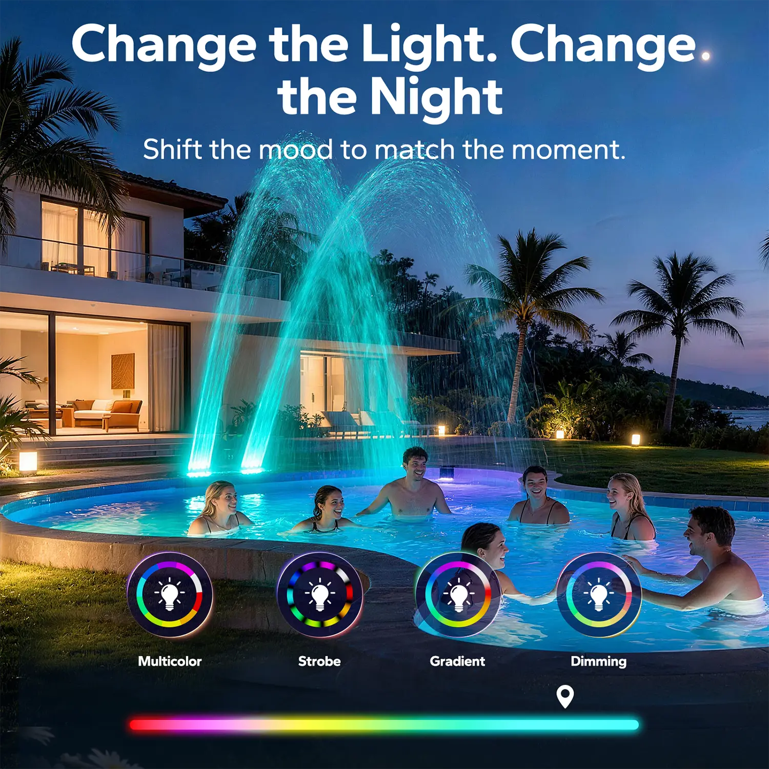 Fontaine solaire de piscine avec lumières à détection automatique et télécommande | Double pulvérisation, arroseur réglable pour piscines hors sol/enterrées