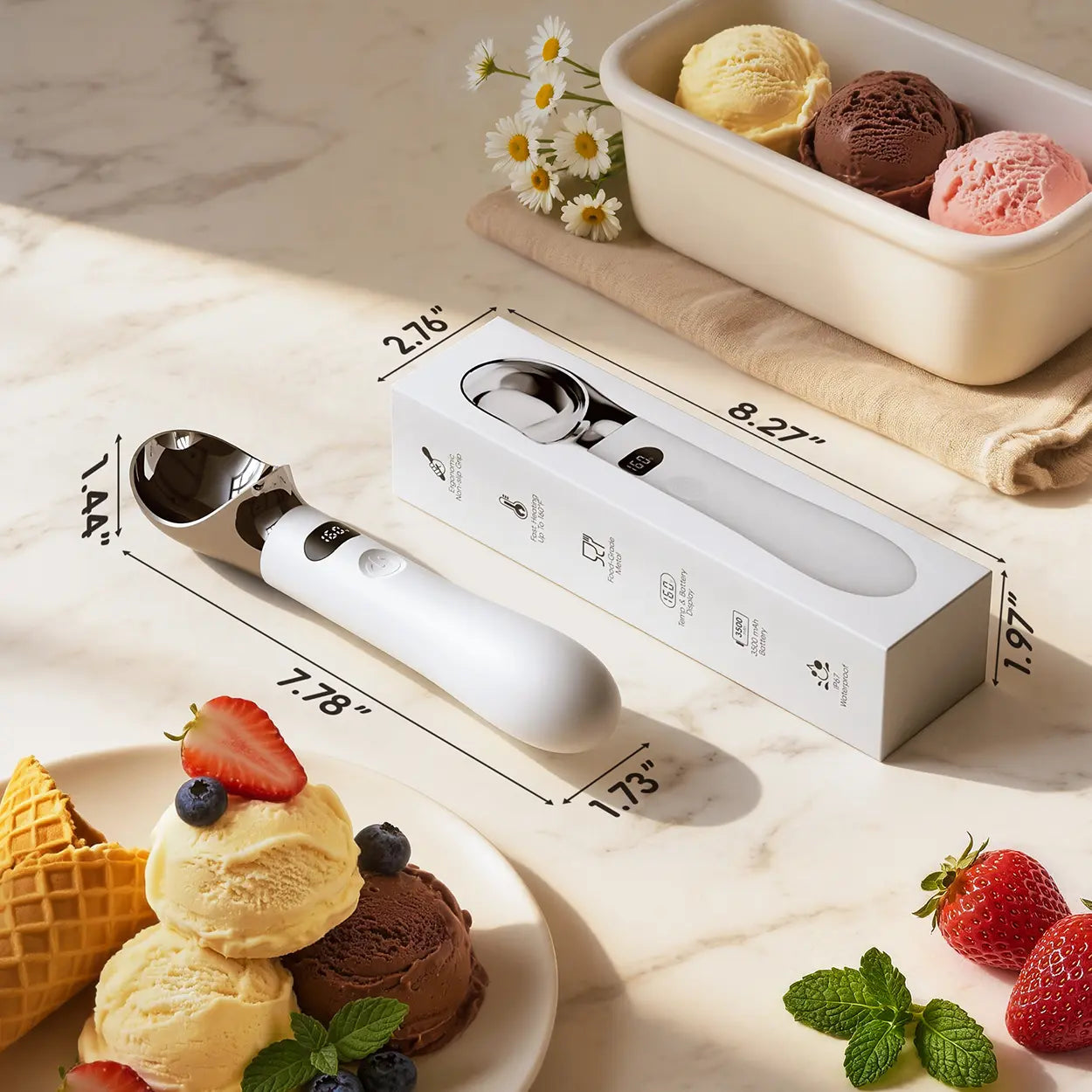Electric Heated Ice Cream Scoop, Rechargeable Scoop with LED Display, 10s Quick Heat, Max 160°F, IP67 Waterproof, Home Dessert, Summer Treats, Gift Ideas