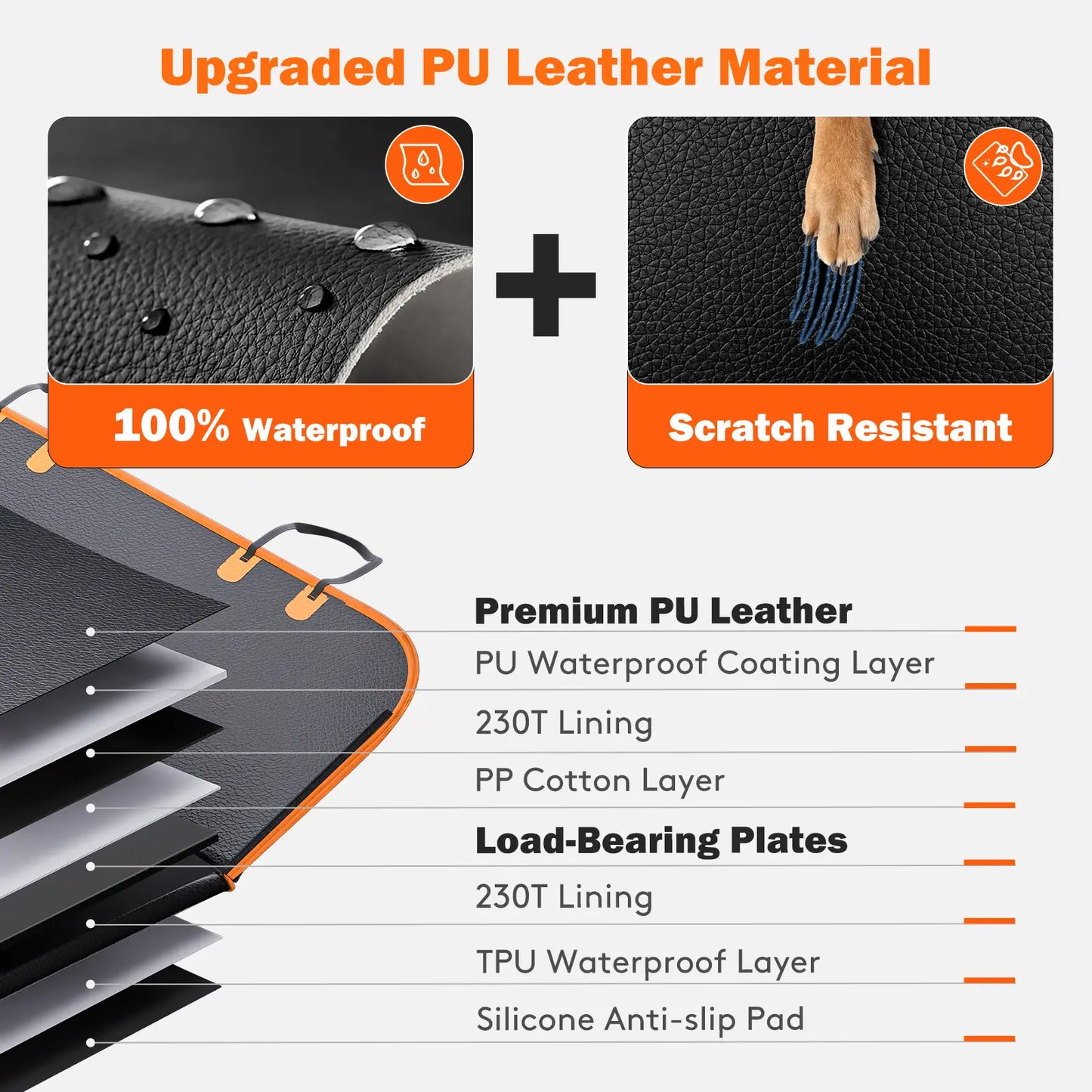 Dog Car Seat Cover, Waterproof Hard Bottom Folding Dog Bed for Travel, Expandable Space, Supports up to 400 lbs Pet Accessory