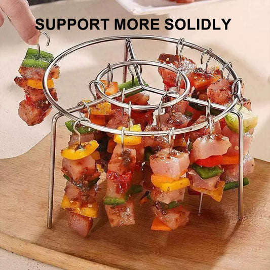 Air Fryer Skewer Rack with 24 Skewers, Grill for BBQ, Sync-Cooked Meat & Veggies