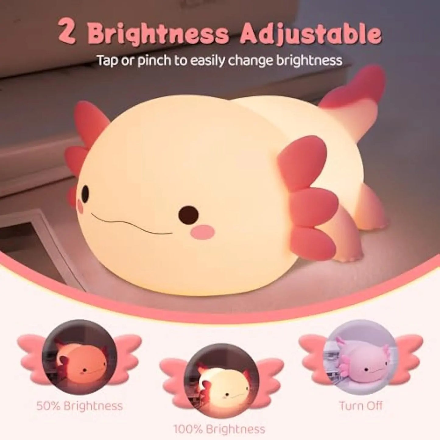 Cute Axolotl Silicone Night Light – Soft Tap-Control LED Lamp for Kids, Bedroom Decor & Gift