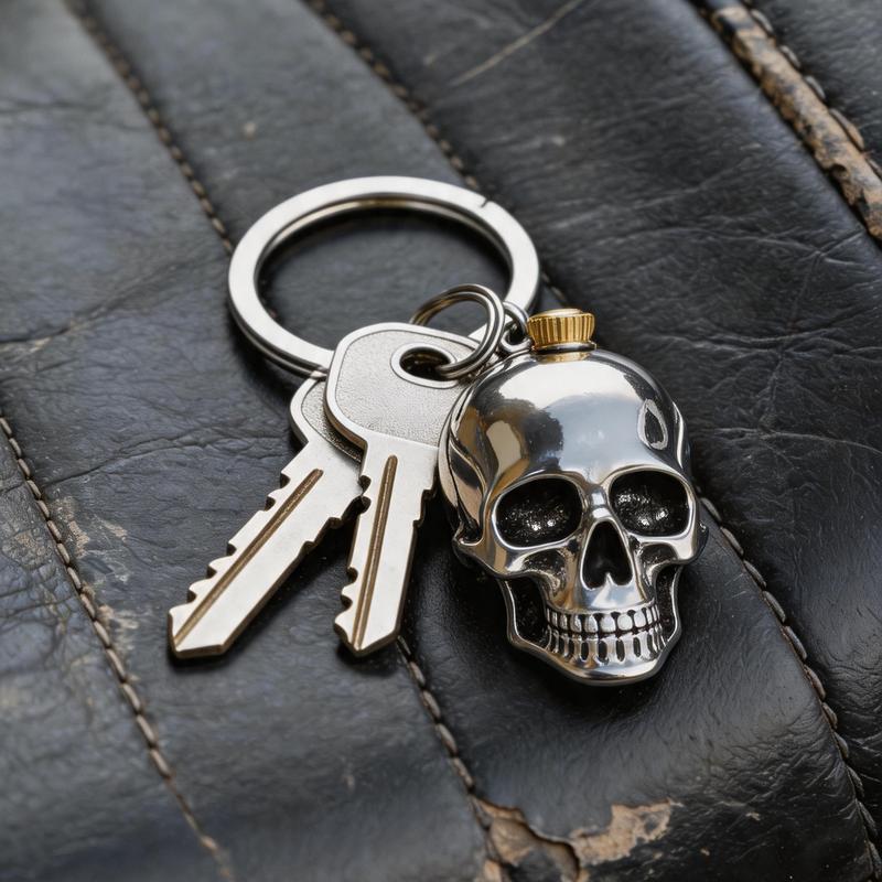 3D Skull Motif Heavy-Duty Metal Biker Keychain – Gothic Punk EDC Car Key Ring
