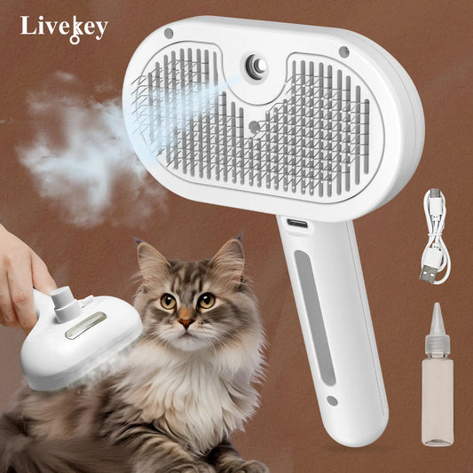 3-in-1 Steam Pet Brush | Self-Cleaning Deshedding & Massage Tool for Cats & Dogs