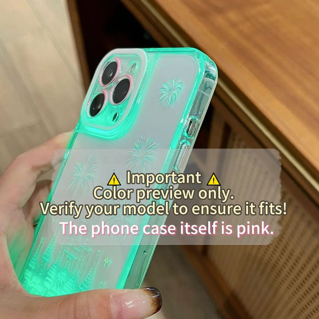LED Fantasy Castle Fireworks Acrylic Phone Case – Aesthetic Shockproof Cover for iPhone 17 Pro Max