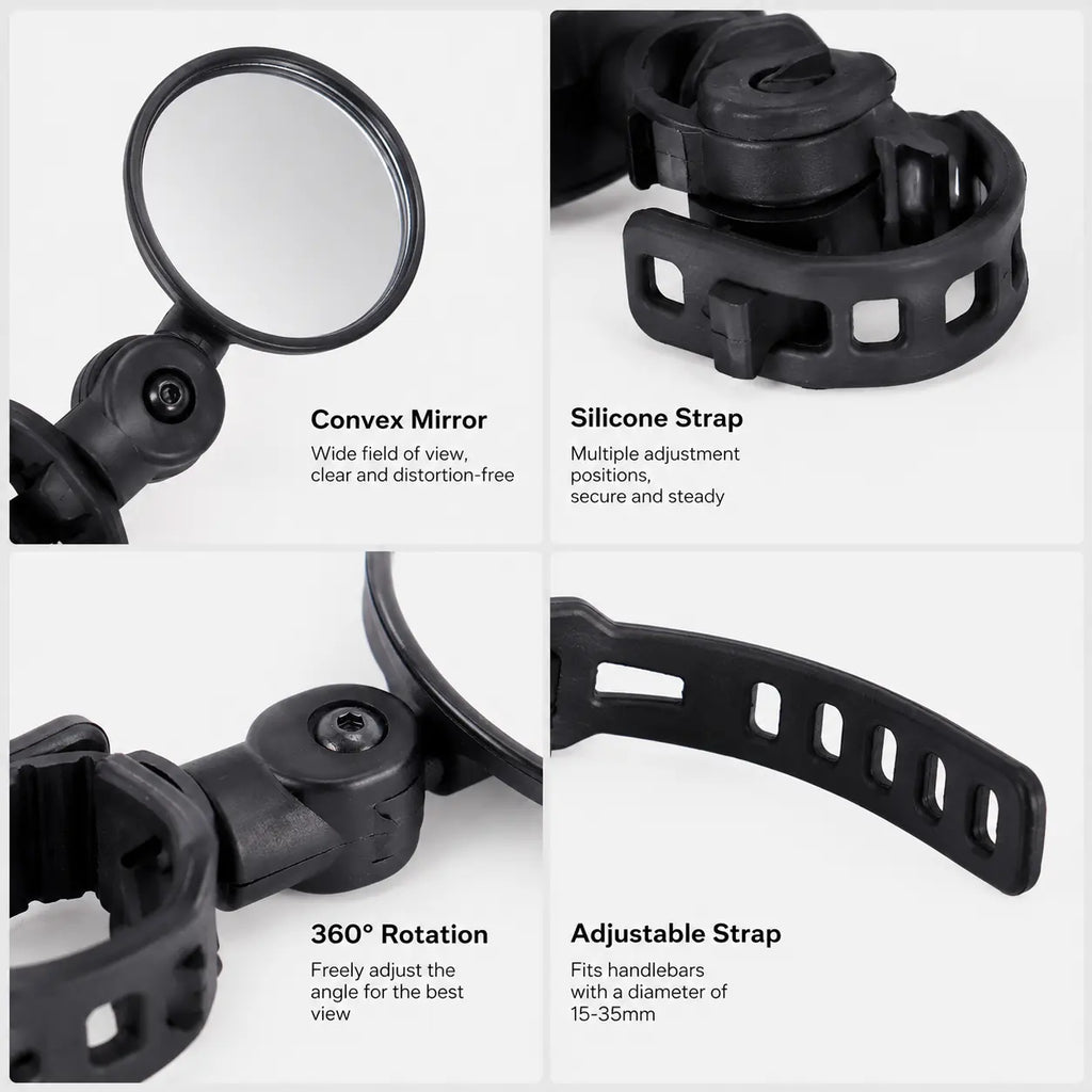 Adjustable Convex Bicycle Rearview Mirror – Shatterproof Clear Handlebar Mirror (1.5-3cm)
