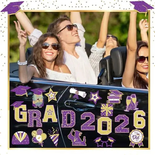 2026 Graduation Car Magnets Congrats Grad Magnetic Bumper Stickers Refrigerator Decals Senior Car Decorations for Car Refrigerator Garage Door