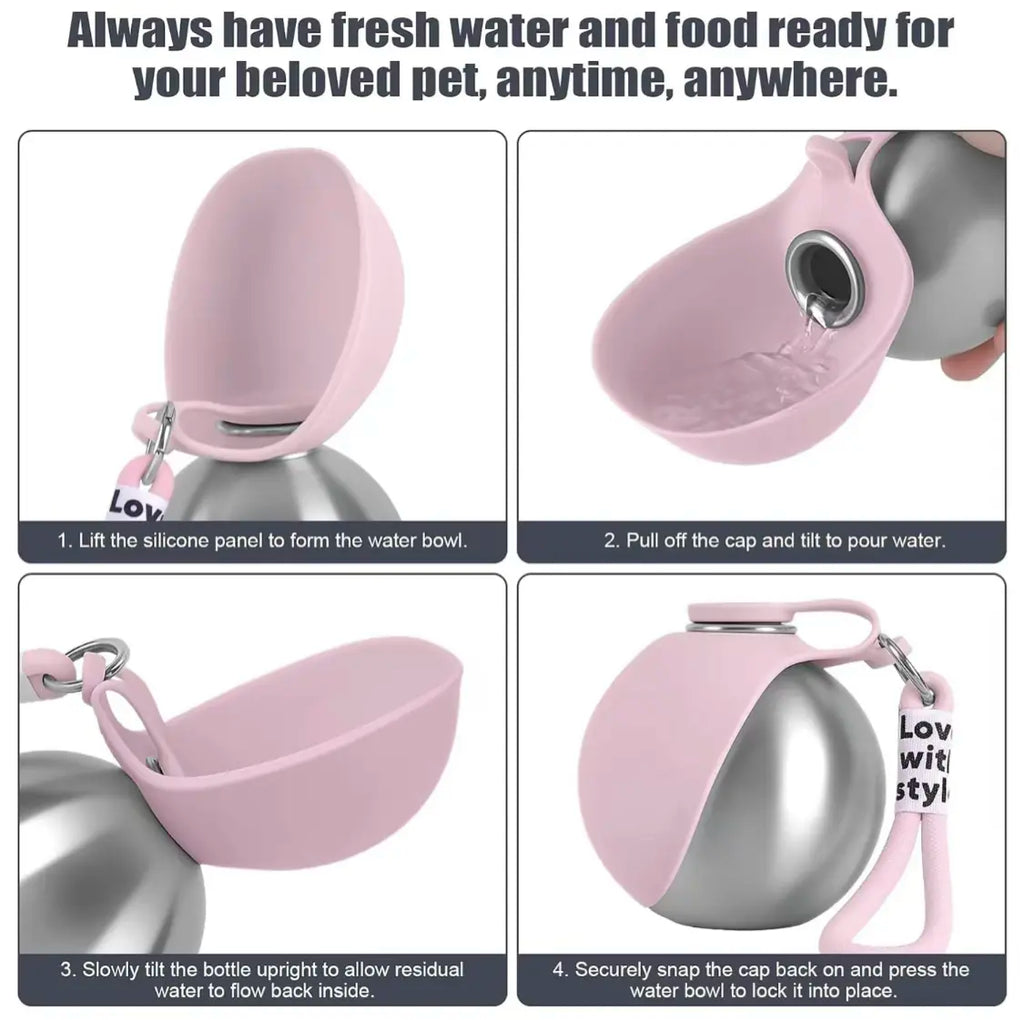 Portable Dog Water Bottle with Foldable Bowl – Spill-Free Pet Travel Hydration Dispenser