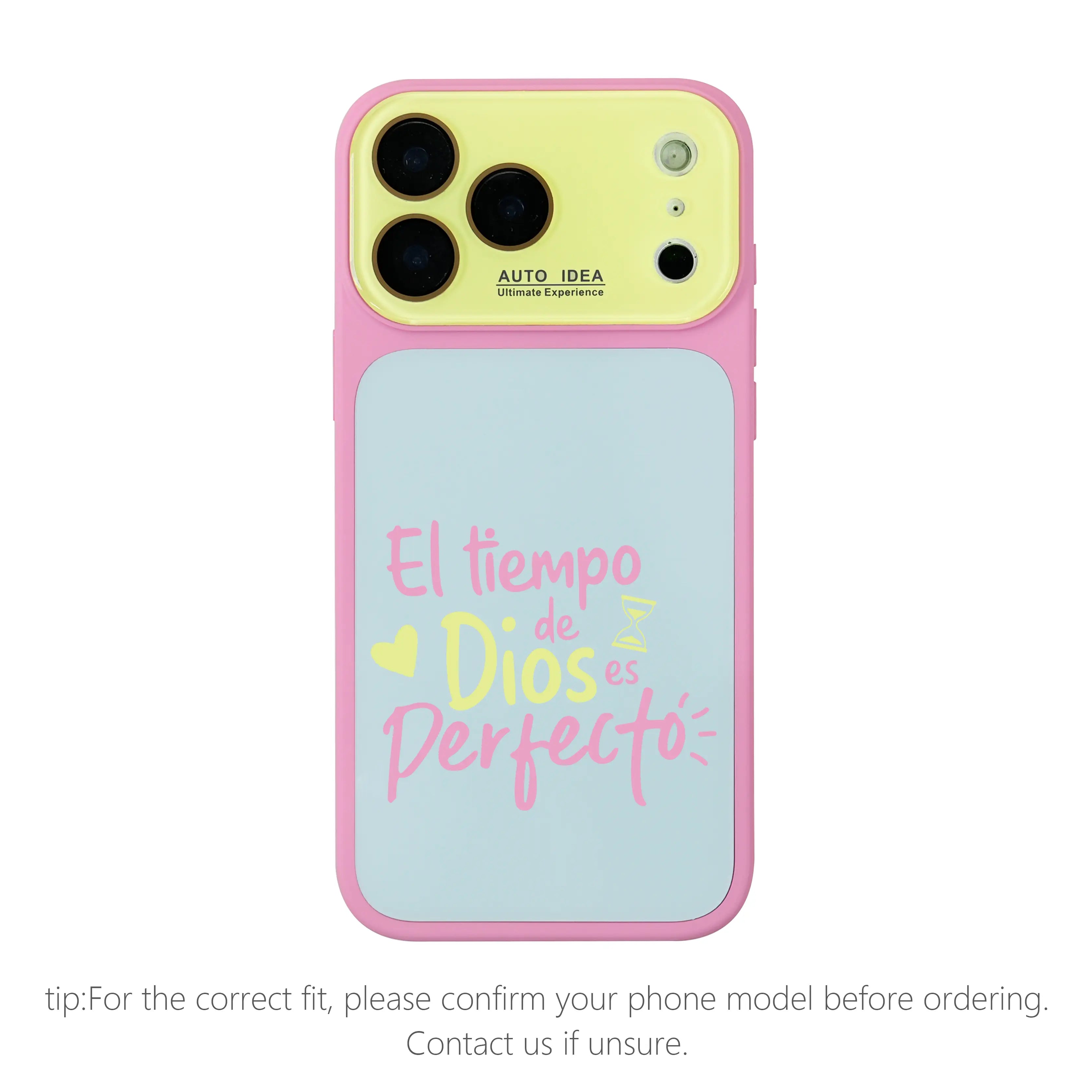"God's Timing Is Perfect" Spanish Faith Quote Phone Case for iPhone 17 Pro Max – Color Block TPU-PC Camera Cover