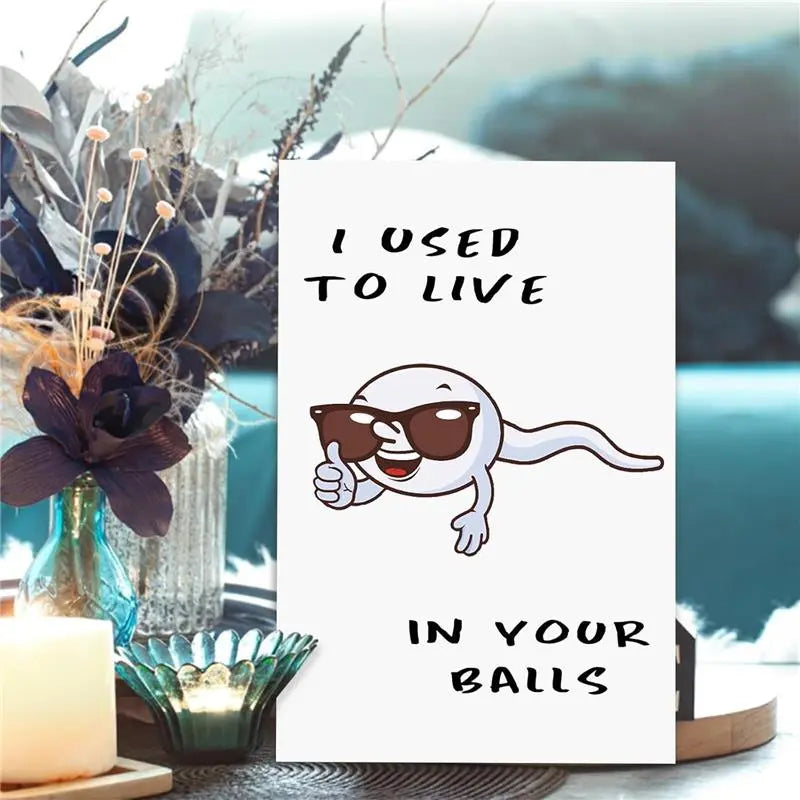 Cute First Fathers Day/ Parents day Card for New Dad, Two-sided 1st Fathers Day Gift from Baby Girl Boy, I Used to Live in Your Balls # Parents Day card