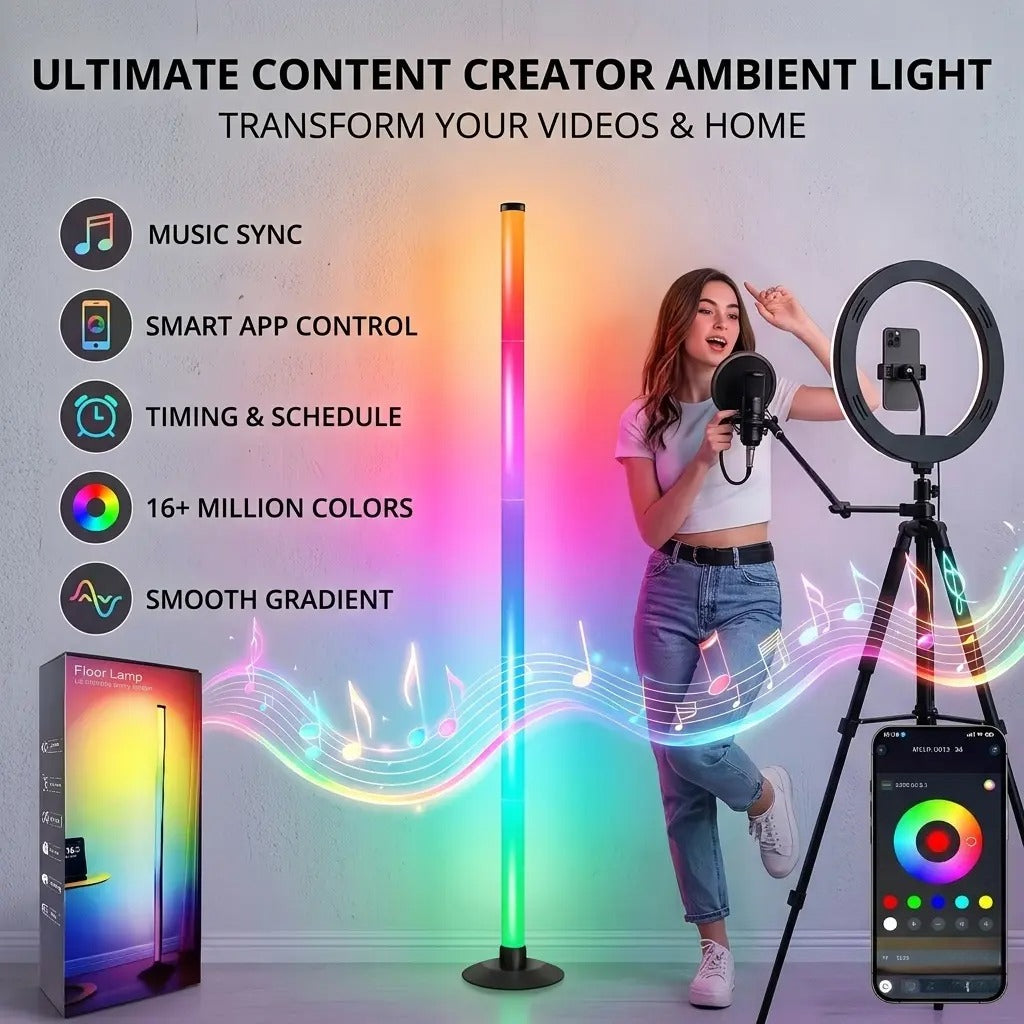Smart RGB LED Corner Floor Lamp – App & Remote Controlled Ambient Light
